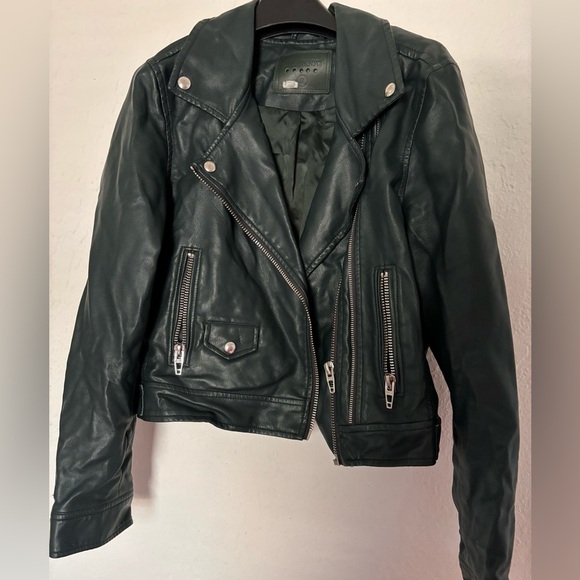 Blank NYC Teal Moto Jacket Jade Green Motorcycle Size Small wear on neck - Picture 2 of 5